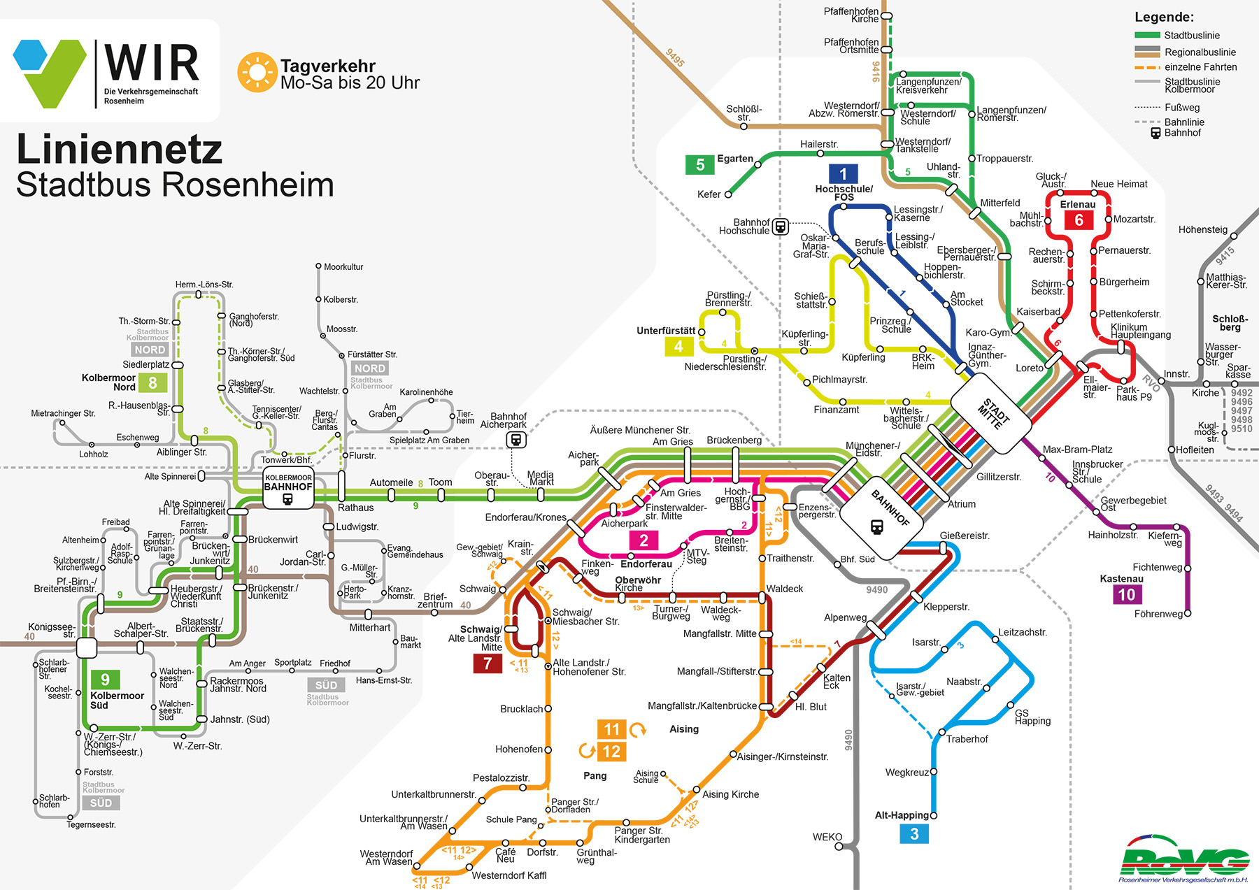 Übersichtsplan Stadtbus Rosenheim Tag 2023